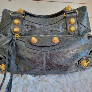 Balenciaga, City Bag in Bleu Marine with Giant Gold 12 Hardware 42cm